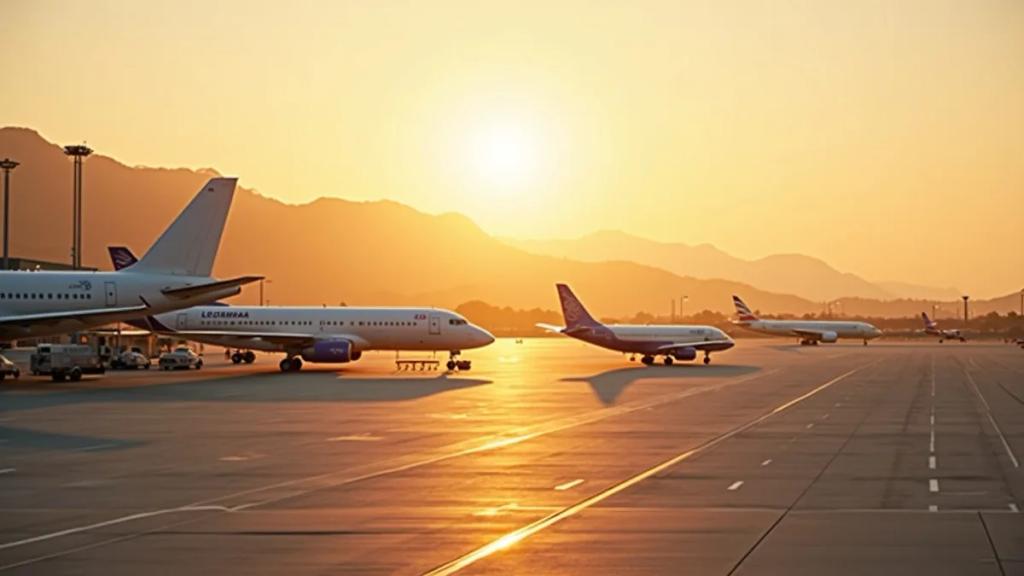 Athens International Airport arrivals hall at golden hour with travellers heading to the metro