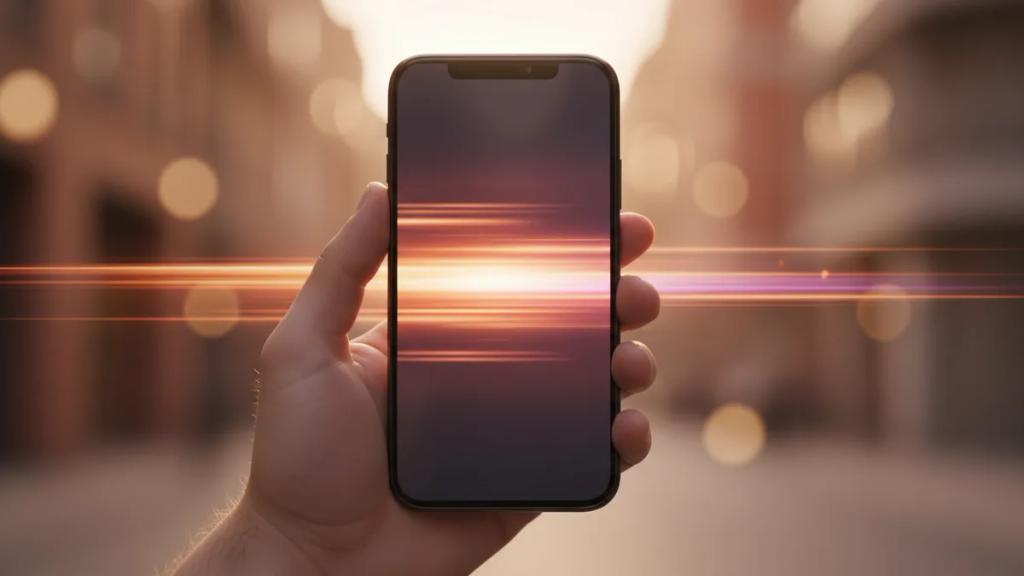 Traveller holding a phone showing a slow loading spinner over a city skyline
