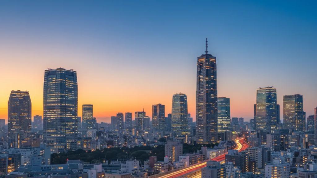 Australian traveller on a Tokyo street at dusk checking a phone showing a connected mobile signal