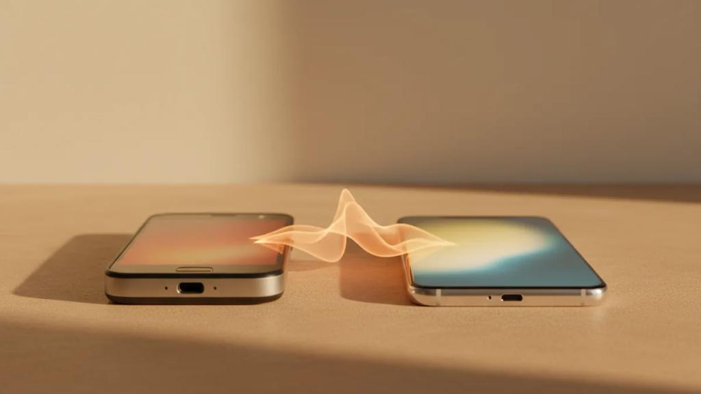 Two smartphones side by side transferring a mobile plan between them