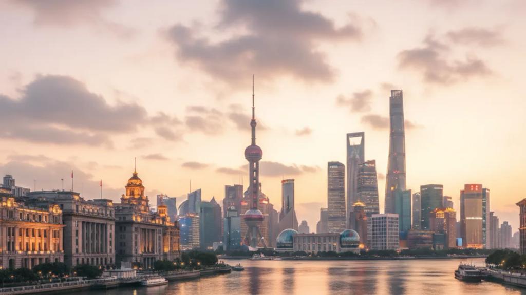 Traveller on a Shanghai street at dusk checking whether their phone has signal