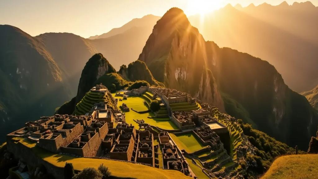 Traveller at Machu Picchu checking whether their phone has signal above the Peruvian Andes