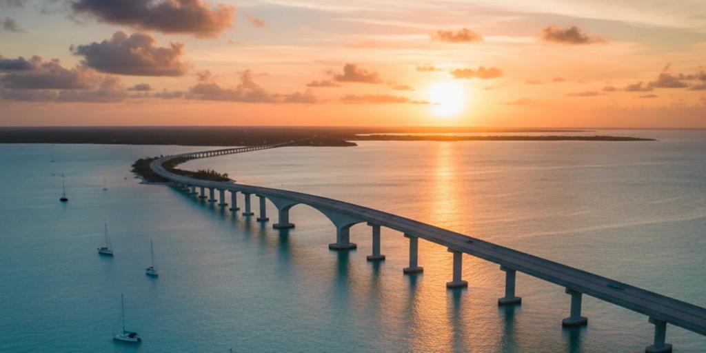 The Overseas Highway stretching over turquoise water towards the Florida Keys