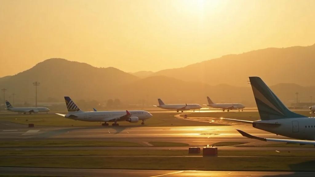 Narita airport arrivals hall at golden hour with travellers passing train ticket counters